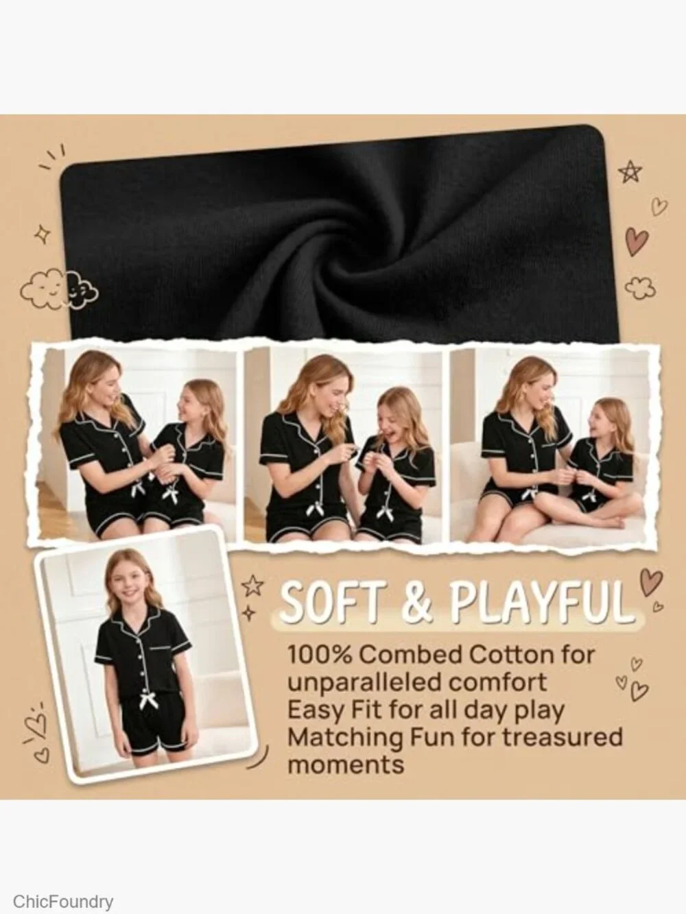 100% Cotton Pajama Set Short Sleeve Shorts Lounge Sleepwear - Picture 5 of 7
